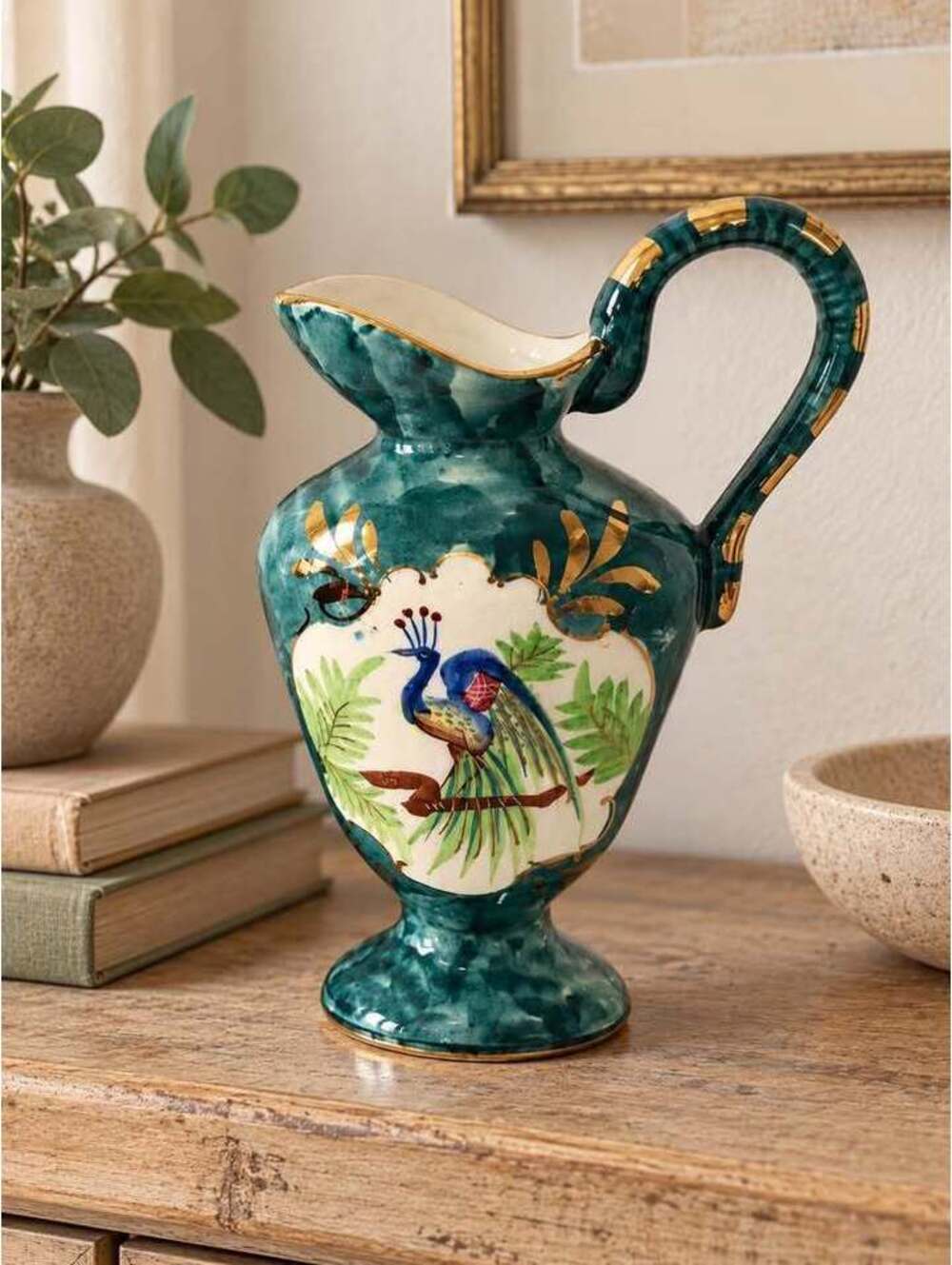 Vintage Ceramic Peacock decorative pitcher